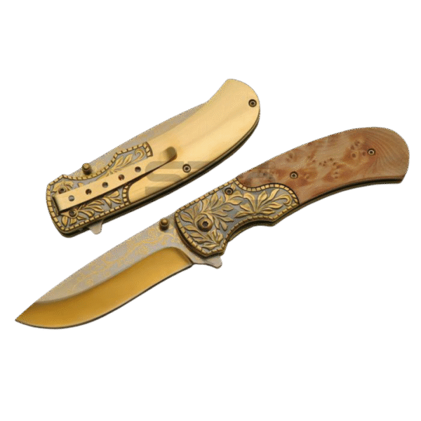 4.75'' Gold Burlwood Liner Lock Knife